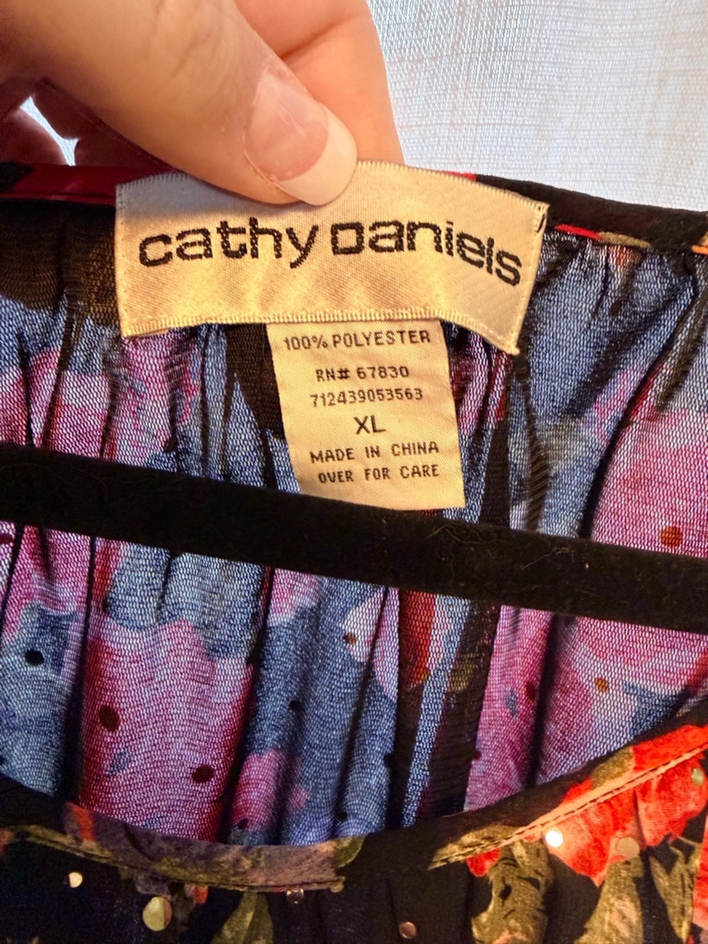 Cathy Daniels Black Floral Scoop-Neck Blouse with Red & Pink Roses - Picture 3 of 8